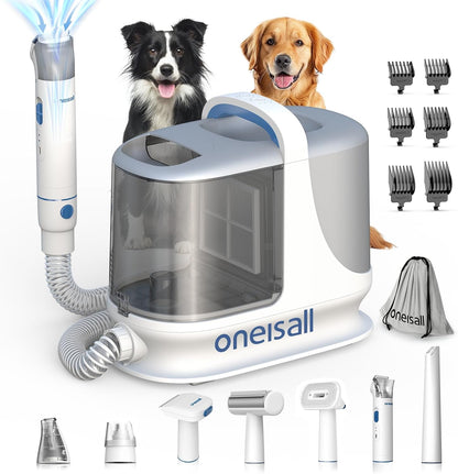 Oneisall Dog Grooming Vacuum Kits with Clipper | Exatra Large 3L Dust Cup,13Kpa 3 Suction,Clipper,Nail Grinder & Shedding Brush 7 in 1 Grooming Kits,Low Noise,Bm31