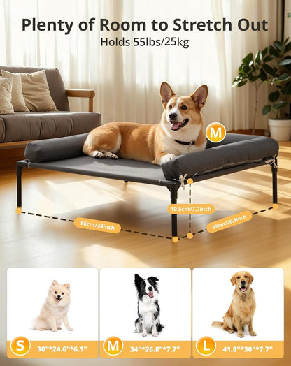 Cooling Elevated Dog Bed, 26.8X34 Raised Dog Bed with Removable Bolster Cushion, Breathable Mesh, Non-Slip Feet, and Metal Frame for Medium Breeds Indoor Outdoor6