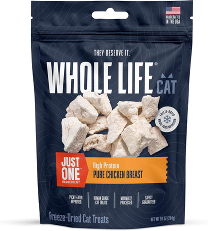Whole Life Cat Just One Chicken Freeze Dried Cat Treats - Human Grade High Protein Food, Healthy Training Snacks, Freeze Dried Chicken Food Toppers, USA Made Natural Treats - 4 Oz (Pack of 1)8