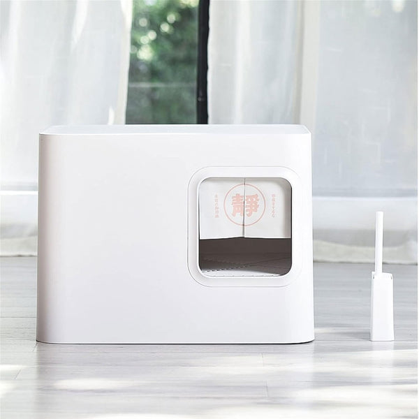 Dog Potty Training Toilet ﻿ Cat Litter Tray Fully Enclosed Japanese Style Box Toilet Kitten anti Splash and Deodorant Corridor Pet with Curtain Pink and White(A)5