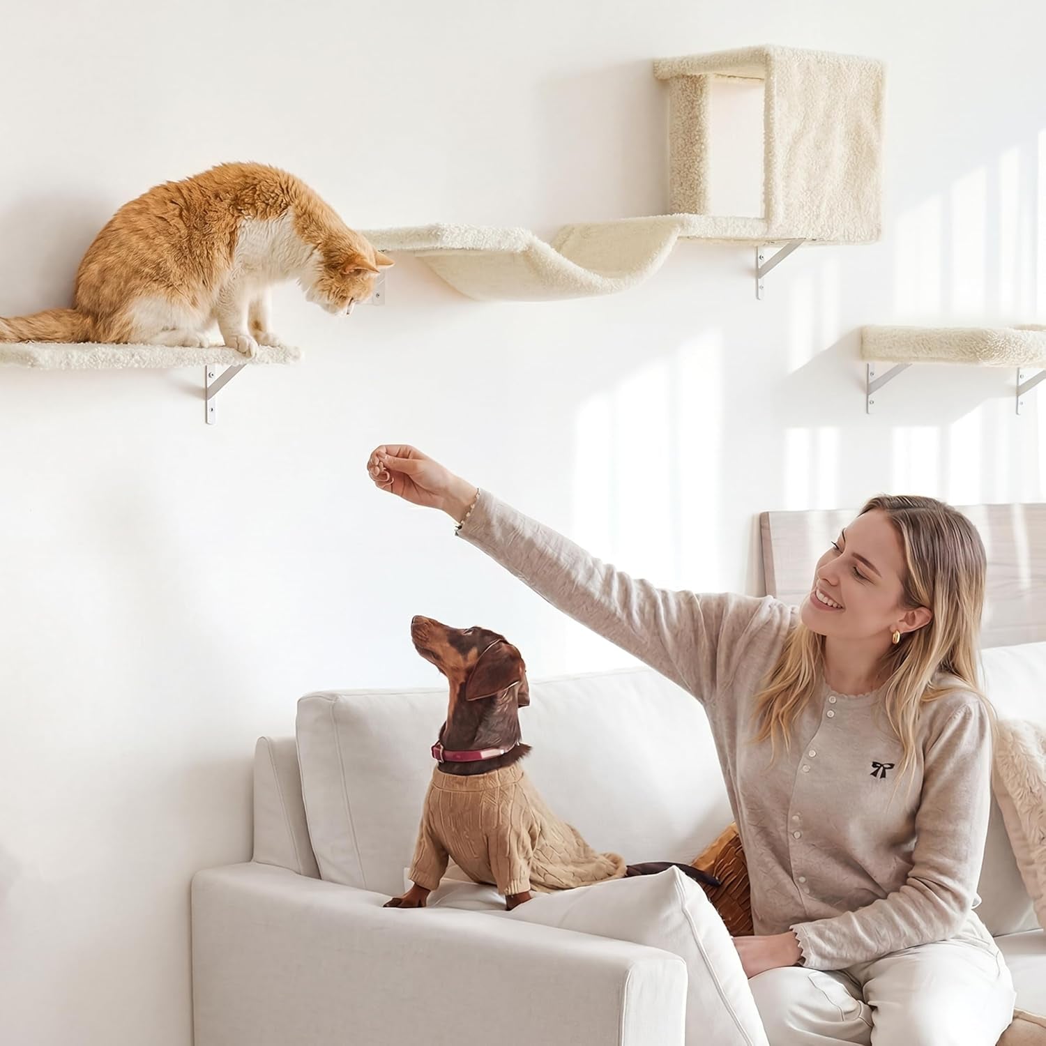 fukumaru-cat-wall-shelves-4-in-1-set-beige-stable-safe-cat-walls-furniture-wooden-kitten-climbing-wall-with-scratching-post-for-16-inch-drywall
