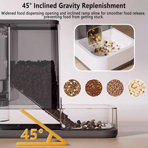 Kathson Gravity Cat Food and Water Dispenser Automatic Dog Feeder Waterer 2 in 1 Auto Pet Food and Water Bowl Set Self Feeding for Puppy Kitten，Grey5