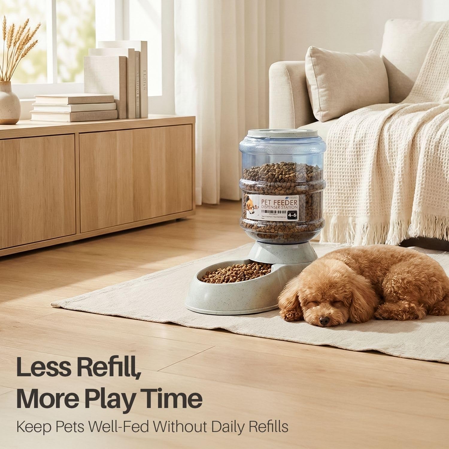 flexzion-gravity-pet-feeder-dog-and-cat-food-dispenser-1-gallon-capacity-self-replenishing-dry-food-station-with-non-skid-feet-and-a-carry-handle-holds-approximately-4-6-lb-of-kibble