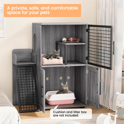 IDEALHOUSE Modern Cat Litter Box Enclosure with Platform, Double Layer Hidden Litter Box, Indoor Washroom, Villa Cat House with Ladder, 33.5" L X 17.9" W X 41.9" H,Dark Grey2