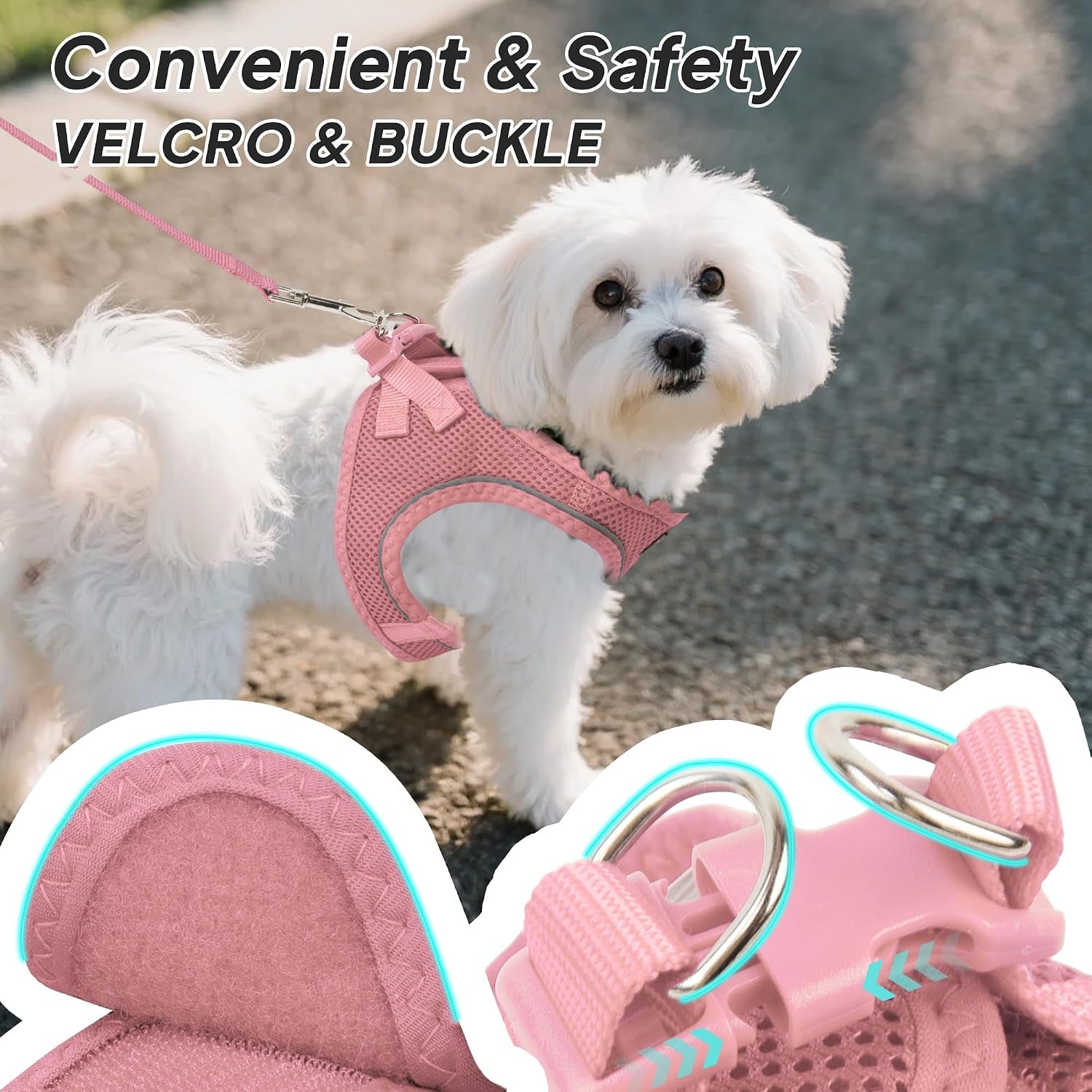 small-dog-harness-and-leash-set-breathable-step-in-puppy-cat-harness-xs-reflective-for-safe-easy-walking-soft-light-puppy-vest-escape-proof-no-pull-harness-for-dogs-all-weather-air-mesh-harness