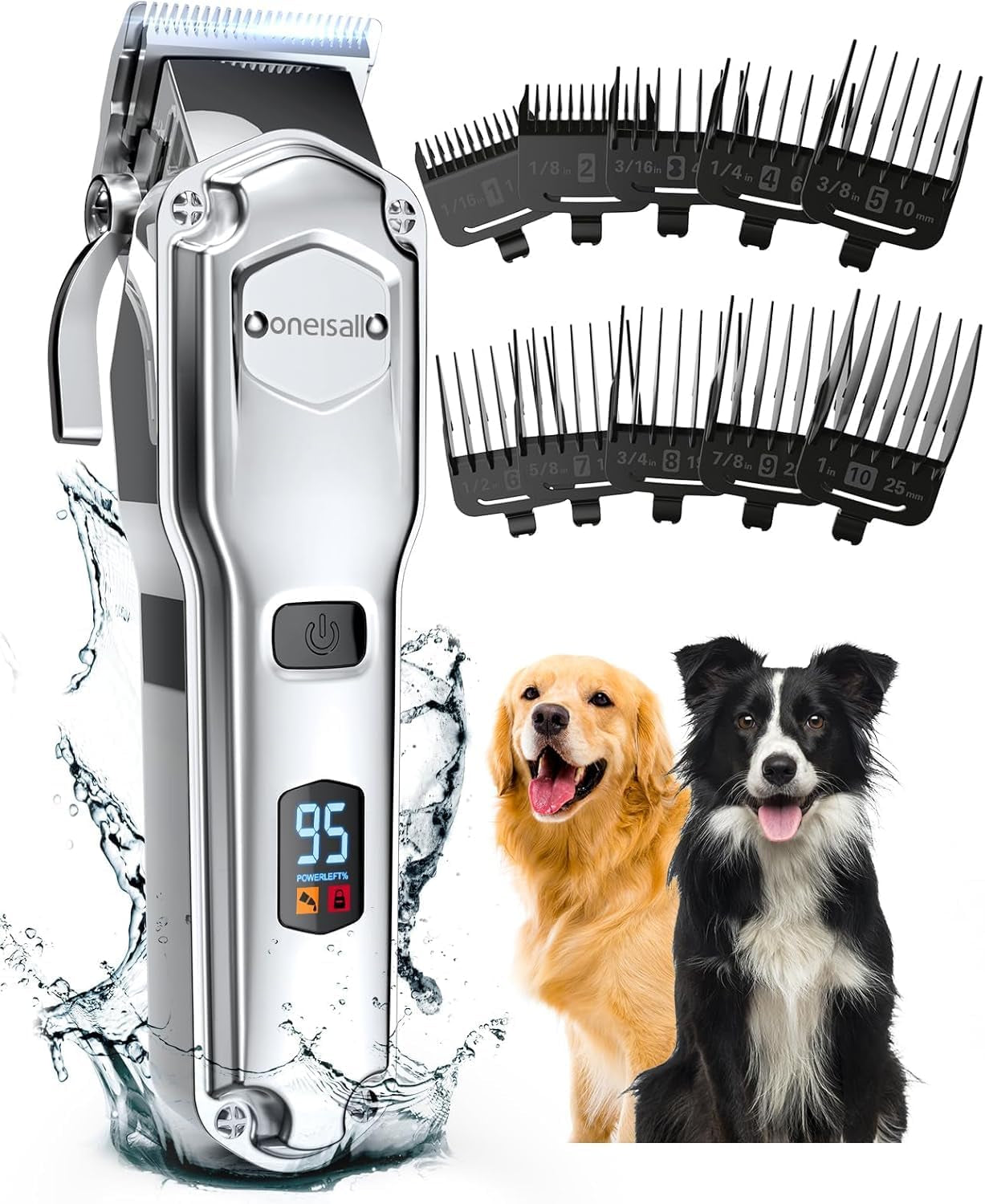 oneisall-dog-clippers-for-grooming-thick-heavy-coats-low-noise-rechargeable-cordless-detachable-stainless-steel-blade-ipx7-waterproof-10-guide-combs-for-thick-double-curly-hair