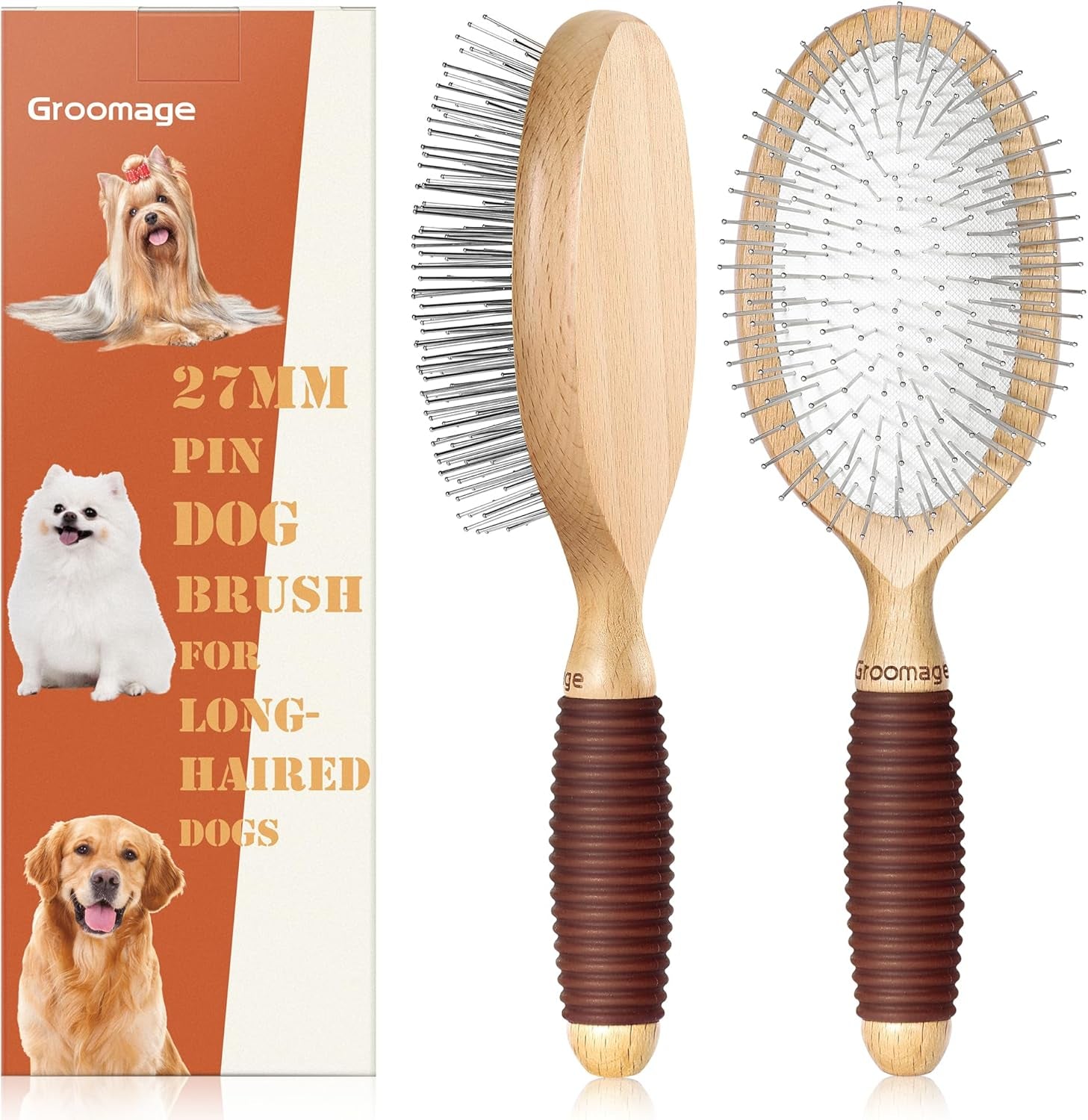 dog-brush-for-long-haired-dogs-27mm-extra-long-pin-brush-for-grooming-shedding-beech-wood-material-non-slip-rubber-handle-round-tipped-pins