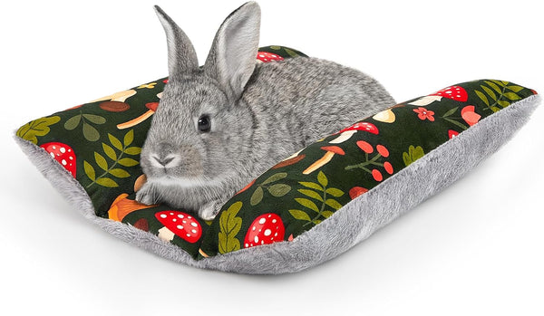 15"X14" Soft Plush Rabbit Bed Washable Cuddle Mat for Small Pets | Reversible Bunny Napping Cushion with Thicker Padding and Floral Designs for Comfortable Rest in Cages1