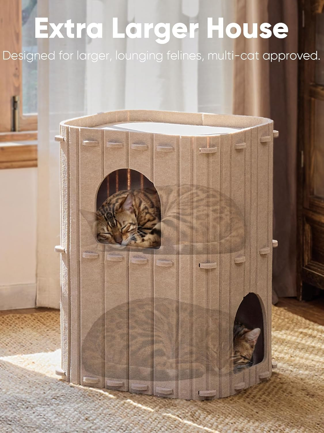 fukumaru-cat-house-for-indoor-cats-warm-felt-cat-bed-scratch-resistant-large-cat-bed-cave-3-in-1-cat-condo-cozy-felt-covered-cats-tunnel-23-62-inch-kitten-hideaway-for-multicats-beige