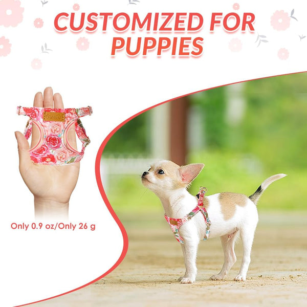Lukovee No Pull Puppy Harness and Leash Set - Adjustable Lightweight Soft Suede Pet Harness Vest, with Snap Buckle & 51In Leash for Small Medium Dogs (Pink Rose, XXS)3