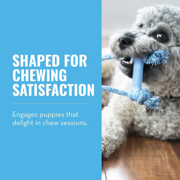 KONG Puppy Goodie Bone with Rope - Natural Rubber Bone with Cotton Rope - Teeth Cleaning Chew Toy for Growing Puppies - for XS Puppies - Blue2