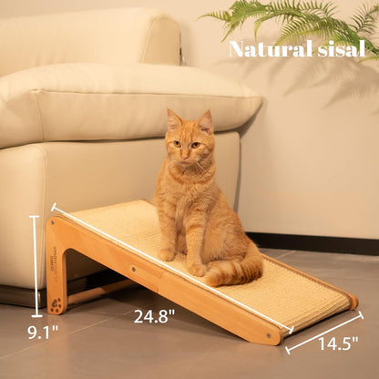 CHEERHOME PETS Sisal Cat Scratcher Ramp for Indoor Cats, 24.8" L Shape Cat Scratching Post Climbing Vertical Cat Scratch Pad, Solid Wooden Cat Furniture(Standard)2