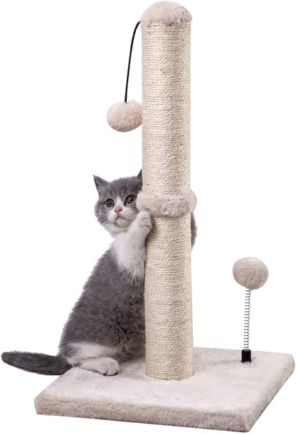 MECOOL Cat Scratching Post Premium Basics Kitten Scratcher Sisal Scratch Posts with Hanging Ball 22In for Kittens or Smaller Cats (22 Inches for Kitten, Beige)1