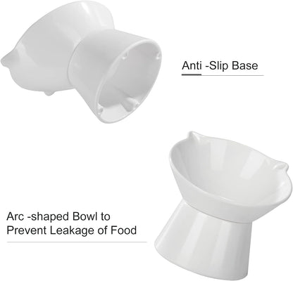 Detachable Elevated Cat Bowls, 15° Tilted Raised Cat Food Bowl Anti-Vomiting, Whisker Friendly, Adjustable Pet Cat Dishes for Protecting Spine, Adult Kitten (White)5