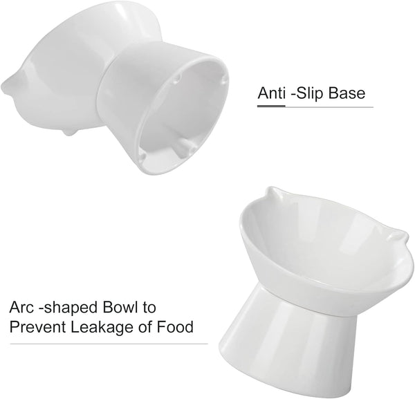 Detachable Elevated Cat Bowls, 15° Tilted Raised Cat Food Bowl Anti-Vomiting, Whisker Friendly, Adjustable Pet Cat Dishes for Protecting Spine, Adult Kitten (White)5