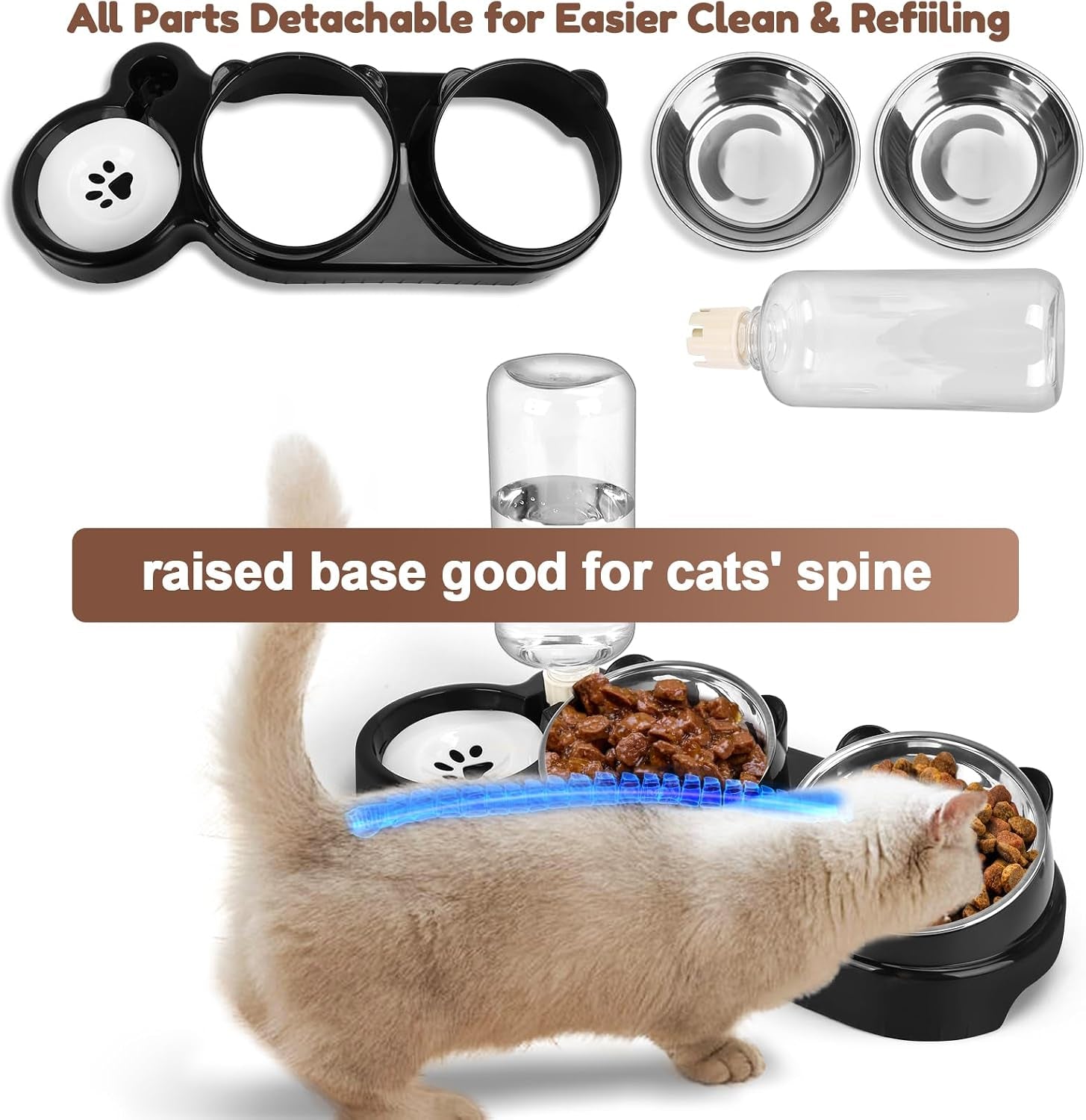 cat-food-and-water-bowl-set-stainless-steel-raised-cat-bowls-with-automatic-water-bottle-waterproof-mat-for-cats-puppies-3-in-1-pet-feeding-station-for-wet-dry-food-black