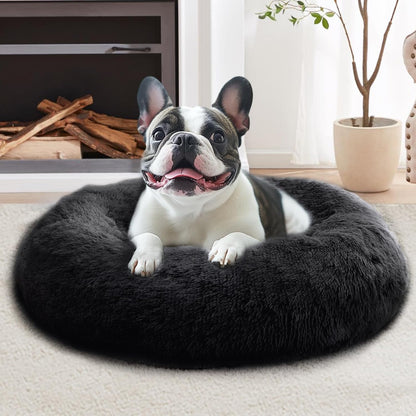 JOLLYVOGUE Small Dog Bed, Calming Dog Beds for Small Dogs & Indoor Cats - 20 Inches Donut Washable Cat Bed for Kittens & Puppies, round Fluffy Plush Faux Fur Pet Beds(Smoke Grey)28