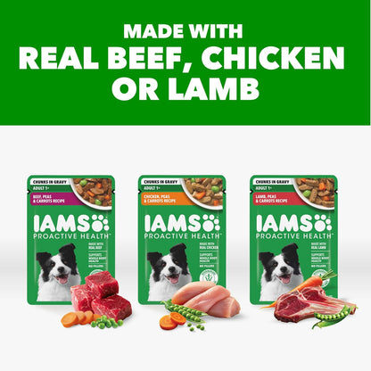 IAMS Proactive Health Wet Dog Food Pouches, Variety Pack, 3.5 Oz, 18 Count | Chicken, Beef & Lamb, Real Meat & Poultry, Omega 6 & 3 Ratio, No Artificial Preservatives or Fillers, Use as Topper or Meal3