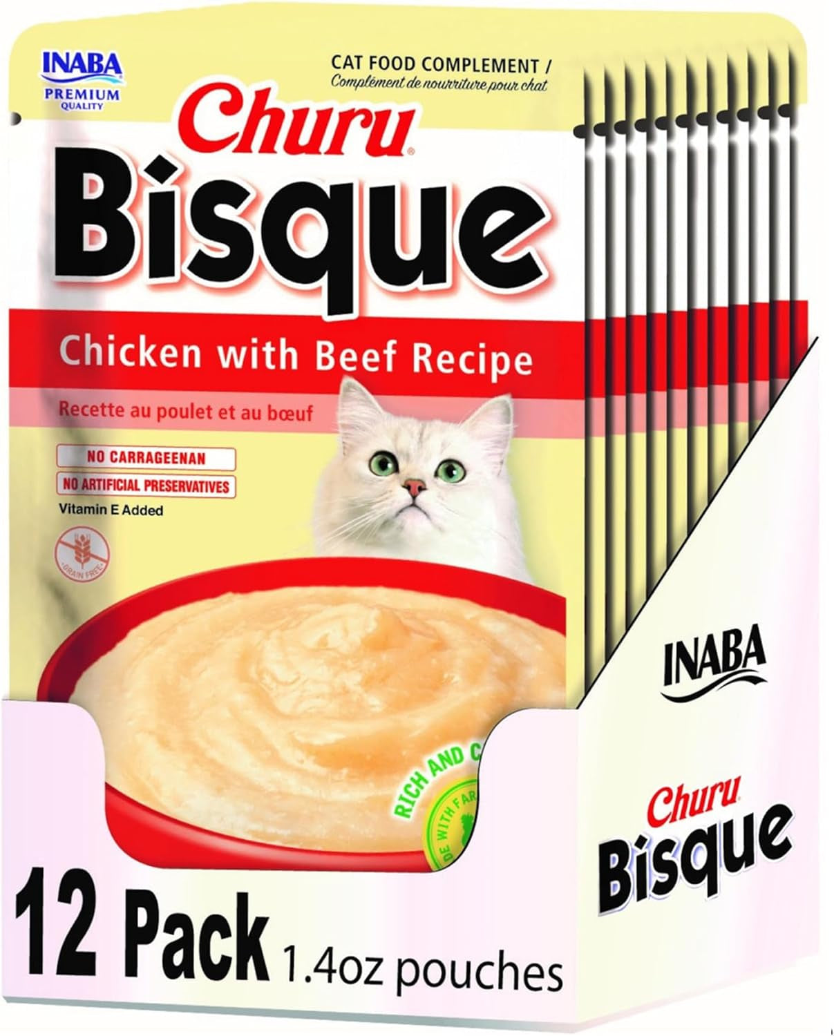 inaba-churu-bisque-for-cats-creamy-lickable-puree-side-dish-with-vitamin-e-1-4-ounces-per-pouch-12-pouches-tuna-chicken-variety