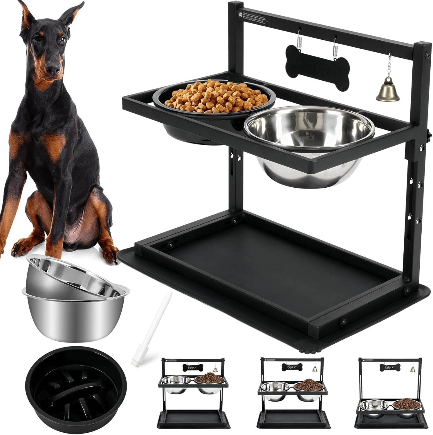elevated-dog-bowls-with-slow-feeder-for-large-dogs-adjustable-raised-stand-with-2-stainless-steel-bowls-spill-proof-mat-non-slip-dog-feeder-for-large-medium-dogs-black