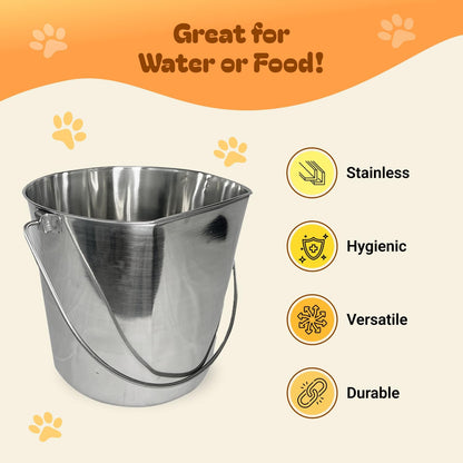 Advance Pet Products 2 Quart Heavy Duty Stainless Steel Flat Side Bucket | Durable Food & Water Pail for Dogs, Cats, Kennels, Cages and Critter Crates | Multi-Purpose Bucket2