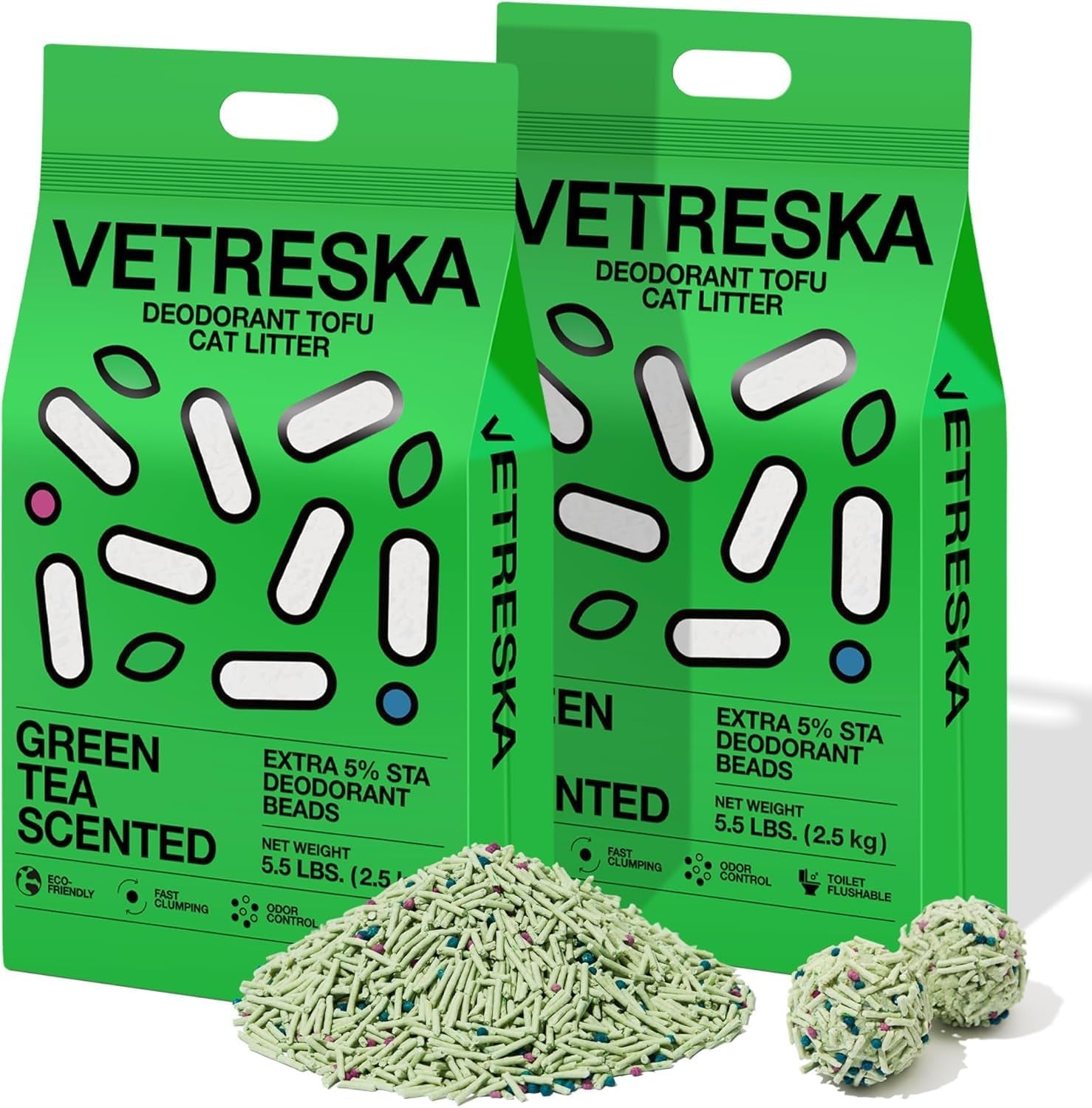 vetreska-tofu-cat-litter-odor-control-greentea-5-5lb-2bags-natural-kitty-litter-strong-clumping-flushable-cat-litter-pellet-ultra-absorbent-dust-free-low-tracking-deodorant-tofu-litter