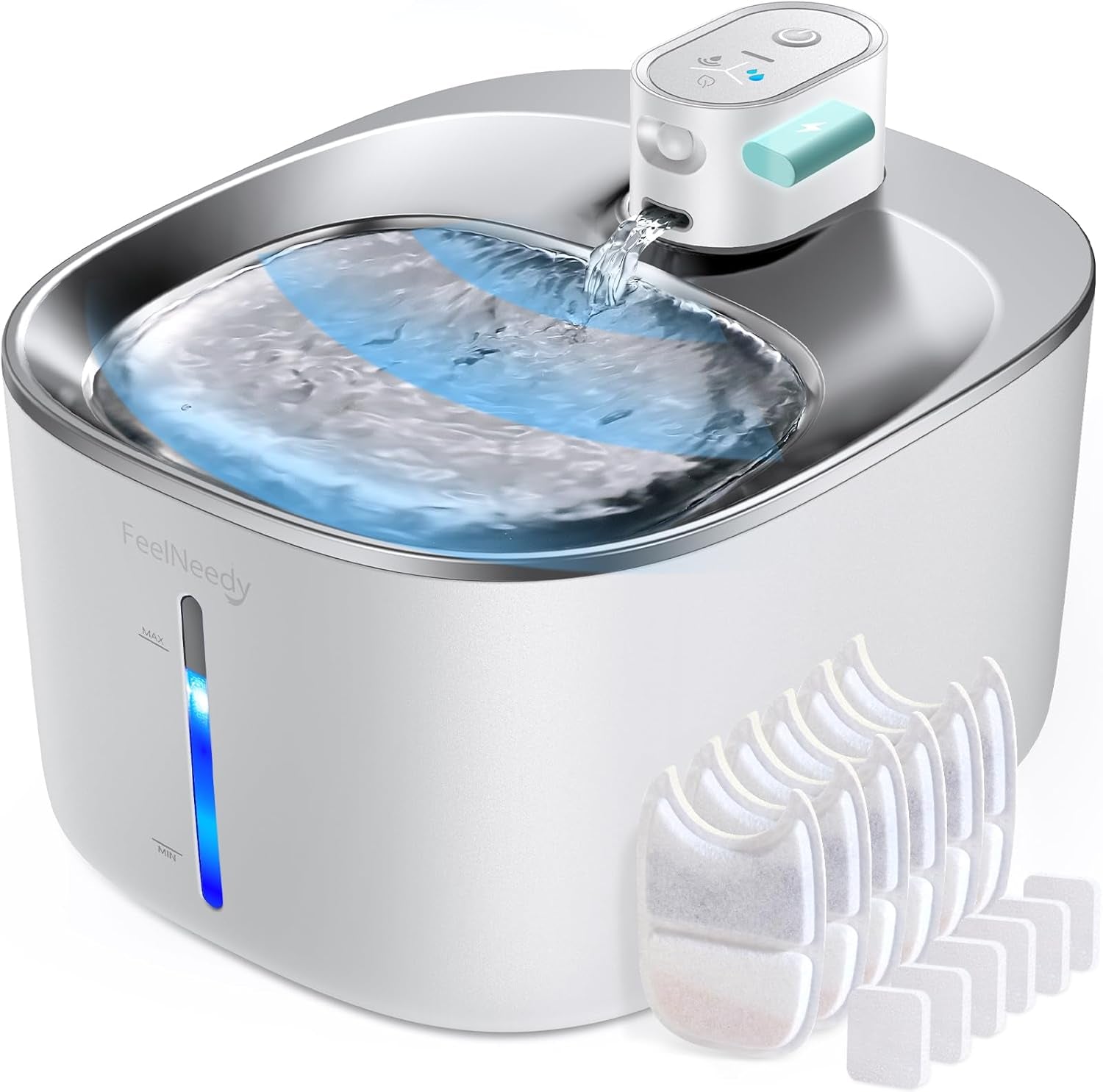 feelneedy-wireless-cat-water-fountain-stainless-steel-with-sensor-4000mah-battery-operated-4l-135fl-oz-pet-water-fountain-for-cats-dogs-ultra-quiet-cat-drinking-fountain-with-2-filters-ypd-c004s