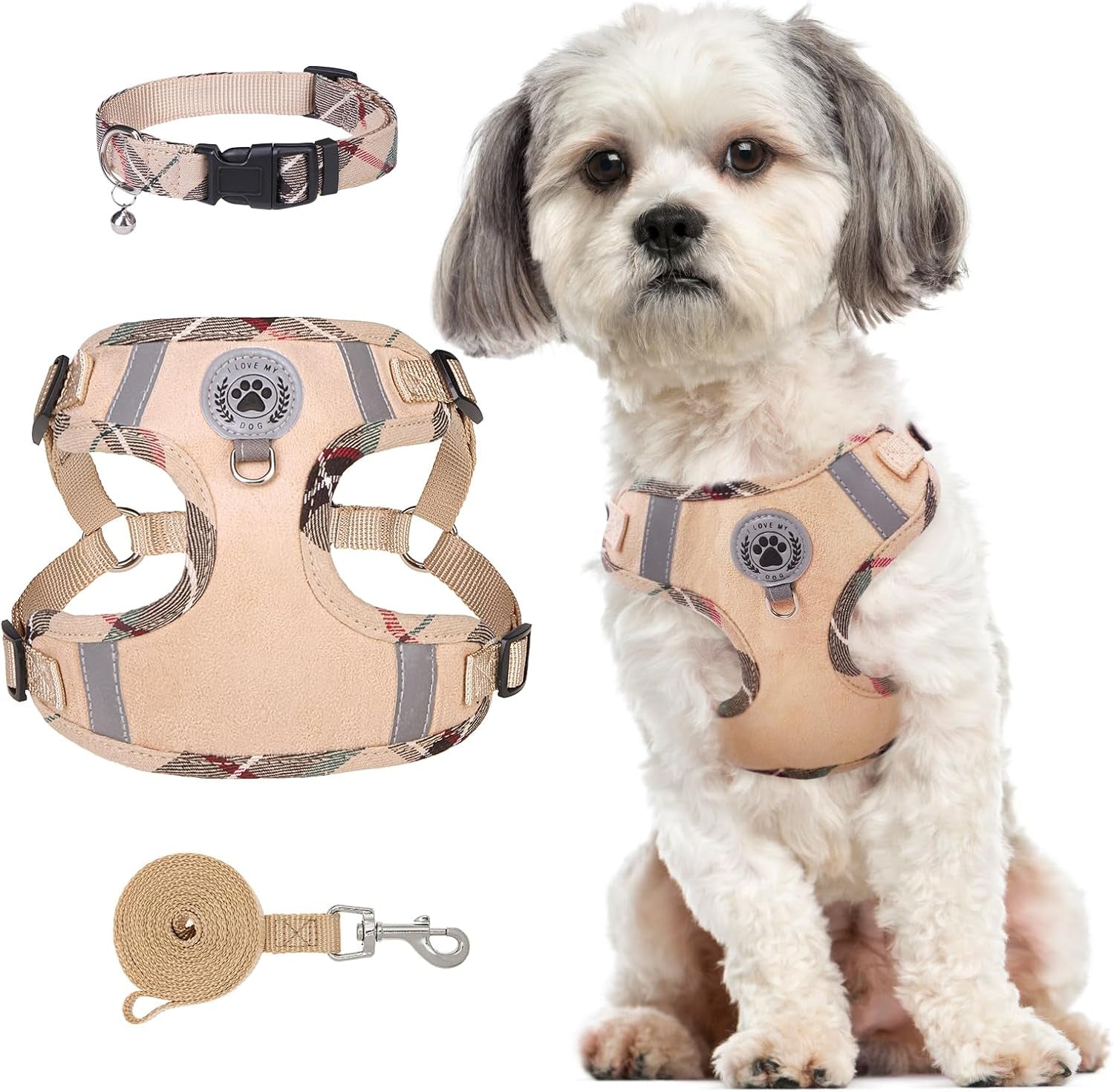 beautyzoo-dog-harness-collar-and-leash-set-no-pull-step-in-dog-harness-for-large-dogs-reflective-no-choke-puppy-vest-harness-adjustable-soft-padded-pet-vest-for-french-bulldog-dark-pink-l