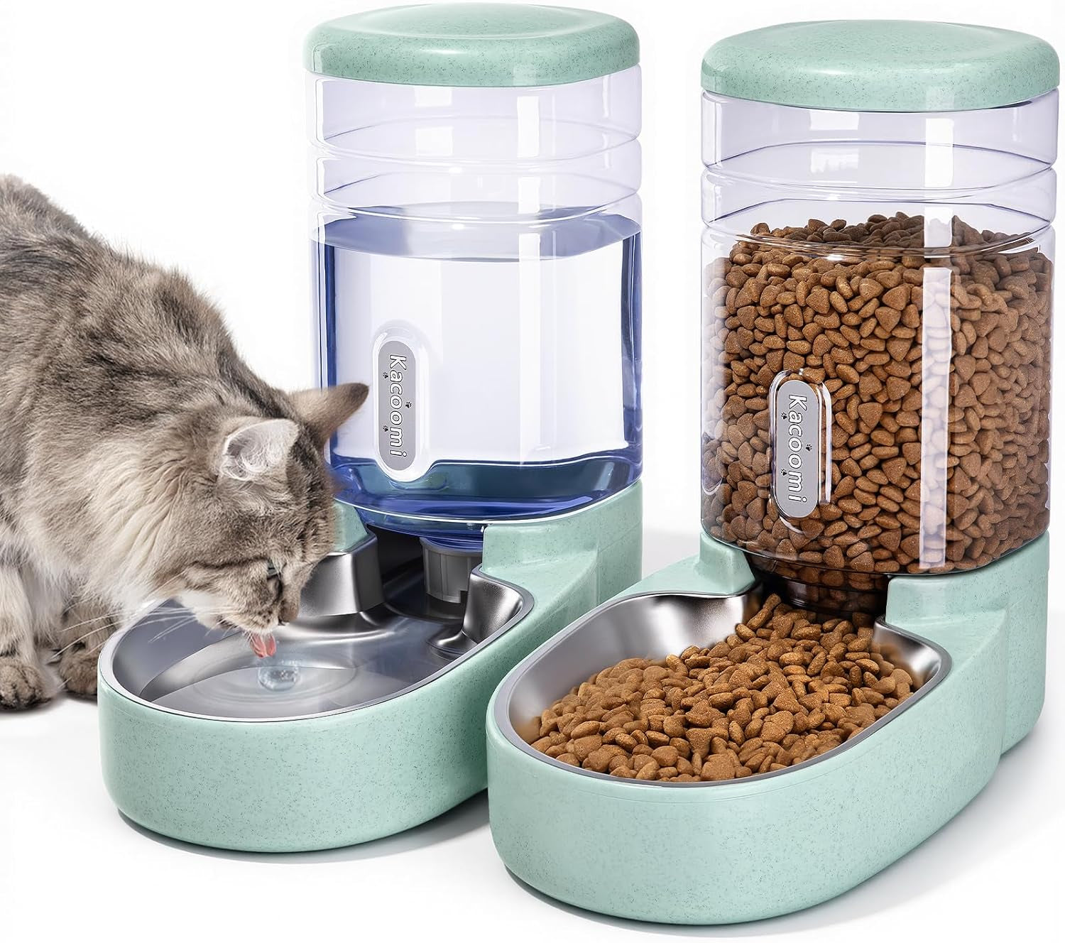 kacoomi-automatic-dog-cat-feeder-and-water-dispenser-gravity-food-feeder-and-waterer-set-with-pet-food-bowl-for-small-medium-dog-puppy-kitten-large-capacity-1-gallon-x-2