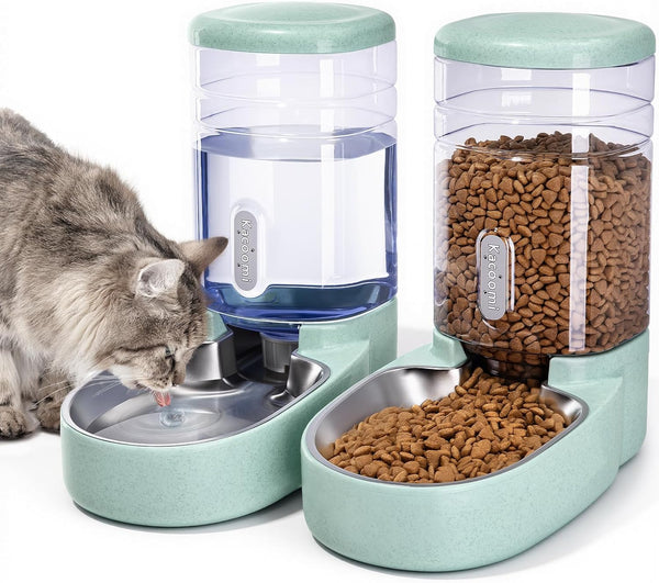 Kacoomi Automatic Dog Cat Feeder and Water Dispenser Gravity Food Feeder and Waterer Set with Pet Food Bowl for Small Medium Dog Puppy Kitten, Large Capacity 1 Gallon X 29