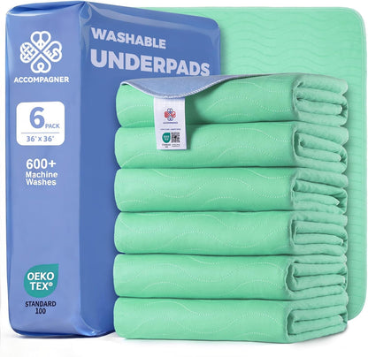 Accompagner Incontinence Bed Pads Washable Waterproof, Ultra-Absorbent Reusable Underpads for Diaper Changing, Nursing, Bedridden, Adults, Seniors, Kids and Dogs (Blue, 24"X24"(Pack of 6))21