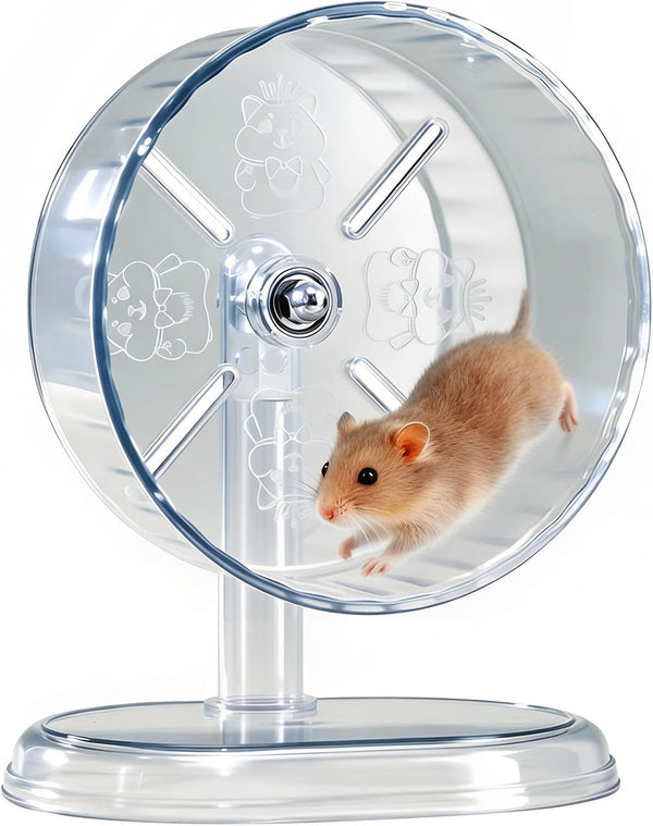 Hamster Exercise Wheel,Super-Silent Small Animals Exercise Wheels,Quiet Hamster Running Wheels with Adjustable Stand for Hamsters,Gerbils,Rats,Other Small Pets(Transparent, 7 Inch)1