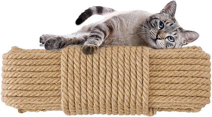 Aoneky Natural Sisal Hemp Rope for Cat Scratching Post Replacement, 1/4 Inch Refurbishment Cord to Repair Cat Tree, Tower & Protect Furniture, 66 FT9