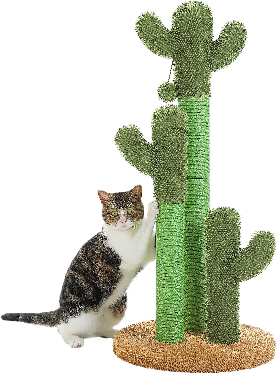pawz-road-cactus-cat-scratching-post-23-cat-scratcher-with-toy-ball-cactus-cat-tree-with-3-sisal-carpet-scratching-posts-soft-carpet-base-top-interactive-ball-for-indoor-cats