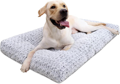 KSIIA Washable Dog Bed Deluxe Plush Dog Crate Beds Comfy Kennel Pad Anti-Slip Pet Sleeping Mat for Large, Jumbo, Medium, Small Dogs Breeds, 35" X 23", Gray1