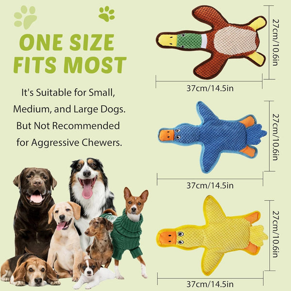 Dog Toys 3-Pack Cute Duck Shapes Puppy Toys No-Stuffing Squeaky and Crinkle Interactive Dog Chew Toy for Small to Large Breeds5
