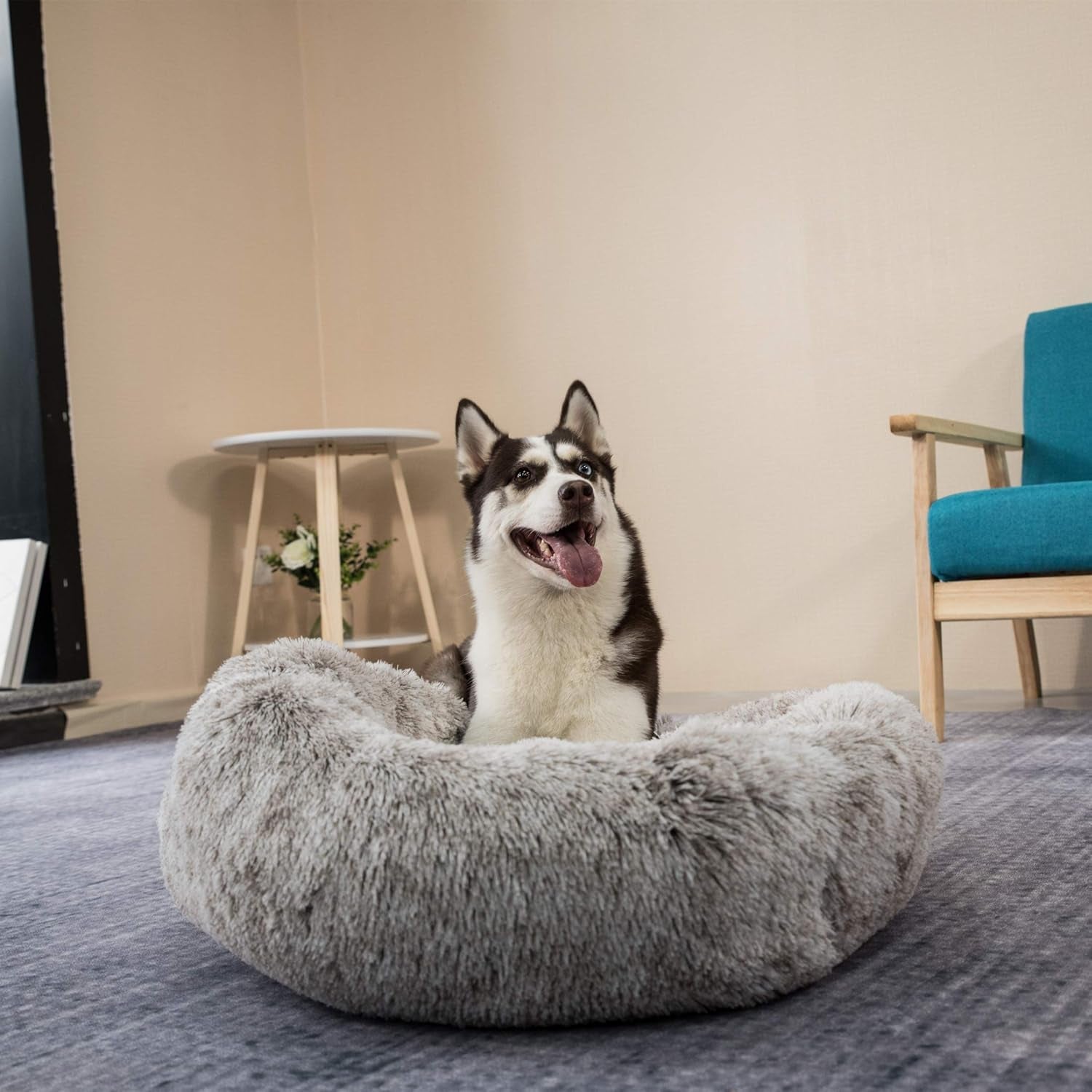 coohom-oval-calming-donut-cuddler-dog-bed-shag-faux-fur-cat-bed-washable-round-pillow-pet-bed30-36-43-for-medium-dogs-xl36x27x7-light-brown