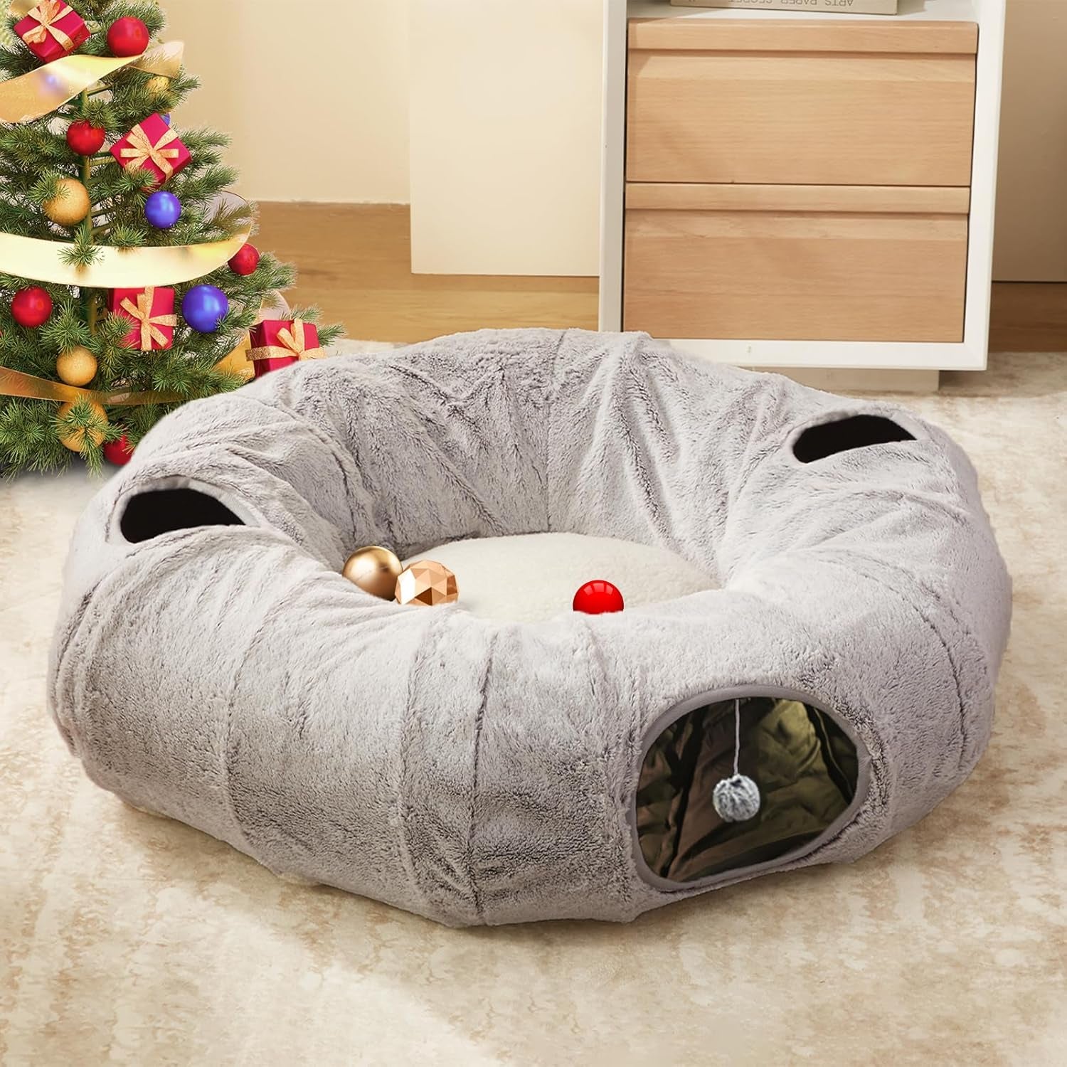 windracing-cat-tunnel-bed-for-indoor-cats-cute-cat-donut-tunnel-with-washable-circle-cushion-round-pet-play-toy-for-kitten-puppy-rabbit-grey