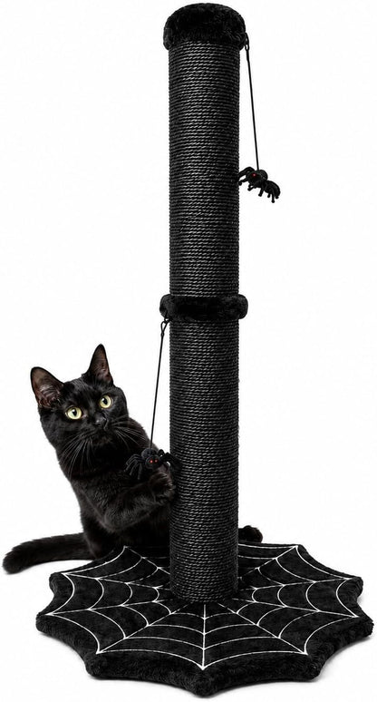Gothic Cat Scratching Post with Spider Toys for Indoor Cats | Halloween Sisal Scratcher｜Goth Tree Tower｜Cobweb Base｜Spooky Furniture｜Interactive Dangling Toy｜Activity Kitty Play Center1