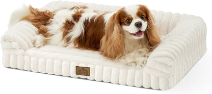 COZY KISS Ultra Soft Faux Rabbit Fur Dog Bed for Small Dogs – 30"X20" Orthopedic Foam Couch, Removable Washable Cover & Waterproof Lining, Cream1