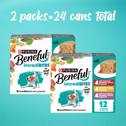 Purina Beneful Small Breed Wet Dog Food Variety Pack, Incredibites Loaf, Chicken, Beef and Salmon Flavors - (2 Packs of 12) 3 Oz. Cans3