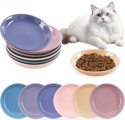 6 Pack Cat Food Bowl, Ceramic Cat Bowls, anti Whisker Fatigue Cats Bowl Set | 5.5 Inches Shallow Wide Kitten Plates for Food and Water (White-A)8