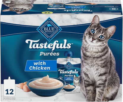 Blue Buffalo Tastefuls Purées Variety Pack Wet Cat Food Complement (Chicken & Tuna) Made with Natural Ingredients, for All Life Stages, 3-Oz. Resealable Pouches (12 Count)14