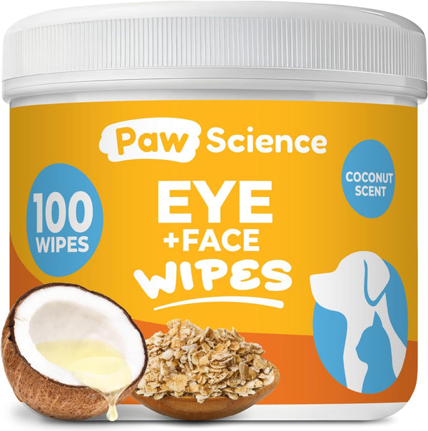 Dog Eye Wipes (100 Count) Hypoallergenic Eye & Face Wipes for Dogs & Cats - Pet Tear Stain Remover & Cleaner - Cleans & Removes Discharge, Crust, & Gunk (Coconut)1