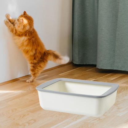 Open Top Pet Litter Tray, Easy Clean Cat Litter Box with Splash Guard, 16.14X12.20X4.92 Inch Indoor Cat Sand Box Toilet Basin- White6