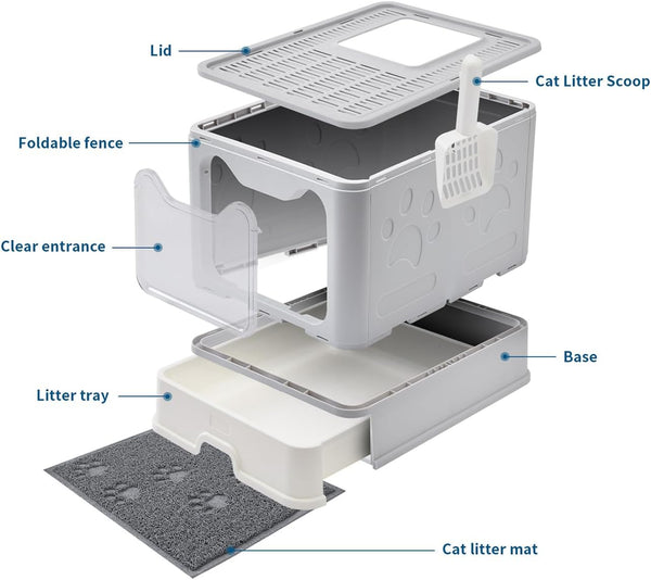 Medario Cat Litter Box with Litter Mat and Scoop, Large Covered Litter Box with Lid, Enclosed Kitty Box, Front Entry Top Exit, Odor Control, Easy to Clean (Grey)7