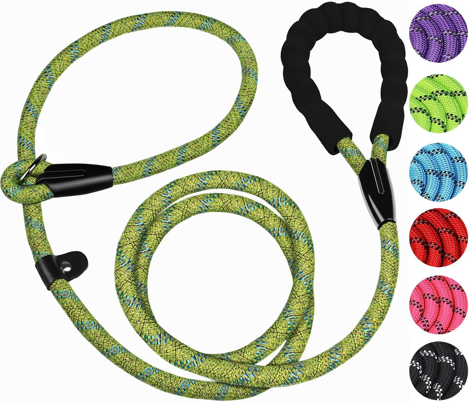 dog-leash-6-ft-heavy-duty-dog-leashes-durable-premium-quality-strong-rope-slip-leash-with-comfortable-padded-handle-and-highly-reflective-threads-for-small-medium-and-large-dogs-black