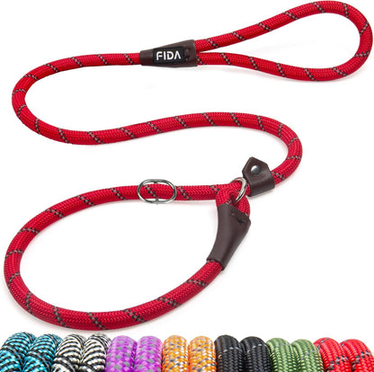 Fida Durable Slip Lead Dog Leash, 6 FT X 1/2" Heavy Duty Dog Loop Leashes, Comfortable Strong Rope Slip Leash for Large Medium Dogs, No Pull Pet Training Lead with Highly Reflective(1/2", Black)12