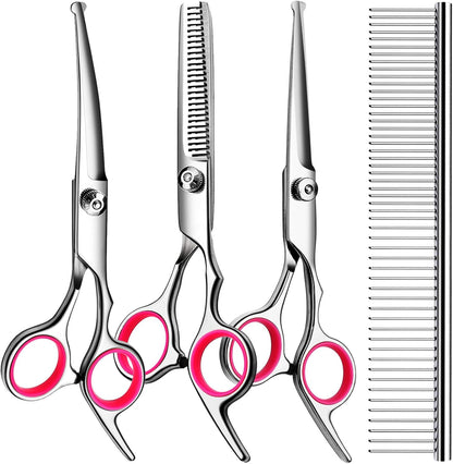 TINMARDA Dog Grooming Kit, Professional Stainless Steel Dog Grooming Scissors with Curved Shears, Pink Finger Rings - 4 Piece Sharp Durable Pet Shears for Dogs Cats at Home Salon-Quality Grooming1