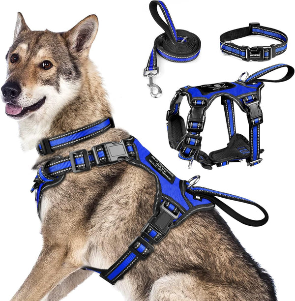 WINSEE Pet Harness Collar and Leash Set, All-In-One Reflective Dog Harness No Pull with Adjustable Buckles for Puppies, Small, Medium, Large, and Extra-Large Dogs (Large, Pink)8